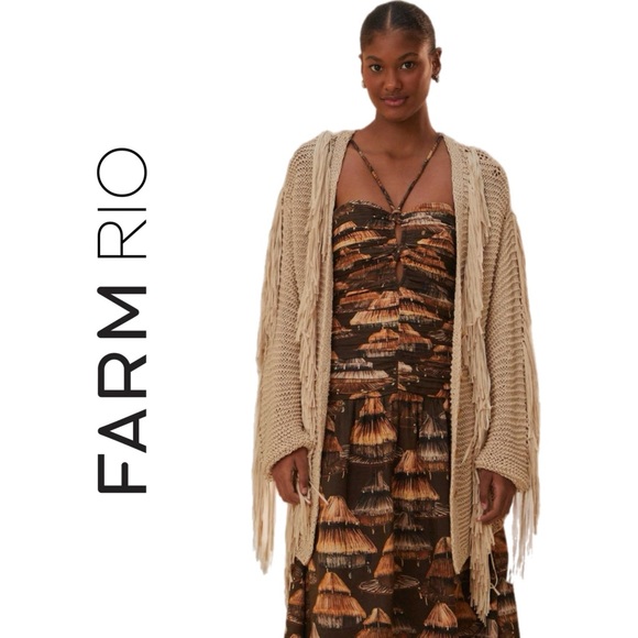 FARM Rio Sand Striped Fringe Knit Cardigan - Picture 6 of 15